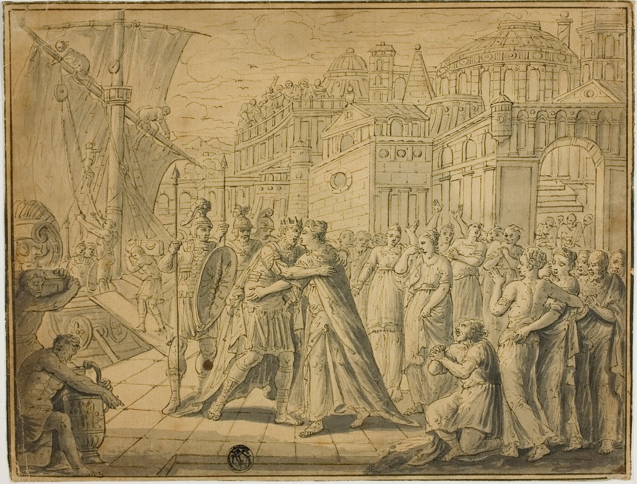 Dido ve Aeneas Kartaca Kapıları Önünde Kucaklaşıyor by Marten de Vos