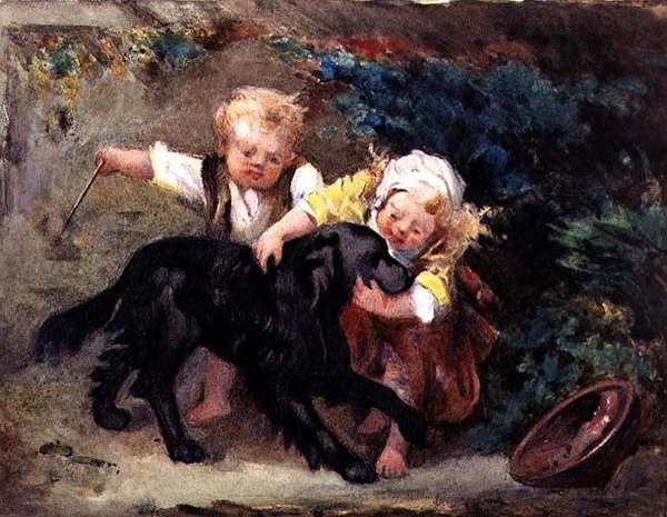 Mutlu Üçlü (kağıt üzerine sulu boya) by Martha Darley Mutrie