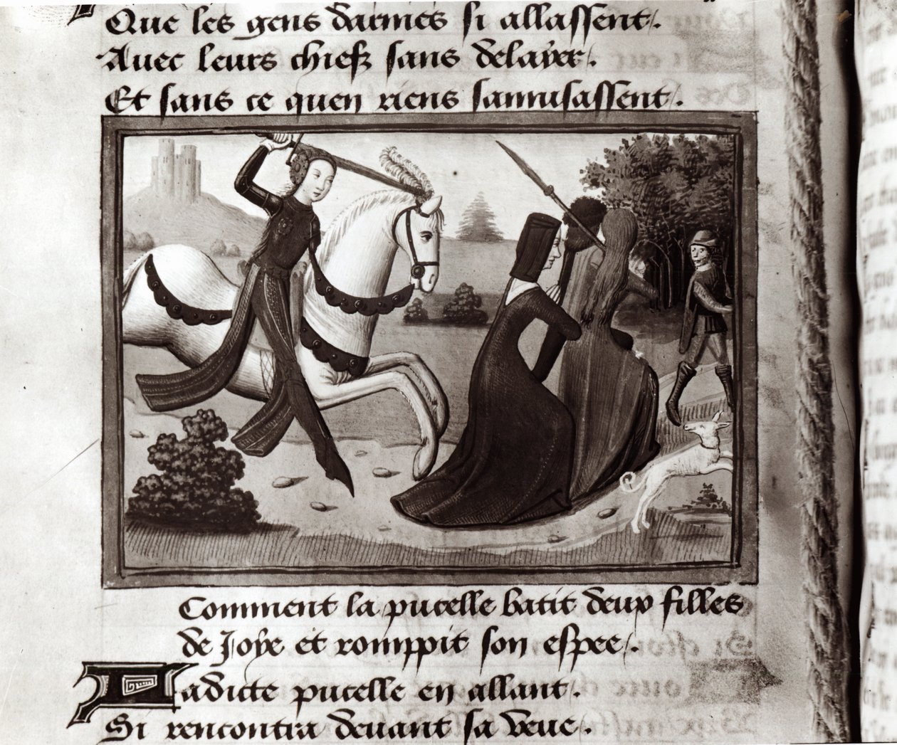 Bayan Fr 5054 Joan of Arc (1412-31) fahişeleri ordu kampından sürüyor, Vigils of Charles VII, c.1484 by Martial de Paris