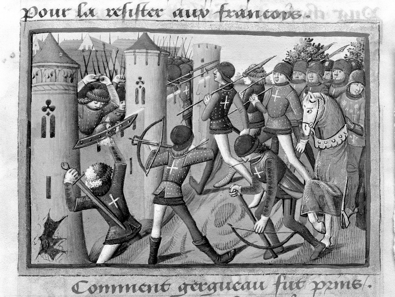Fr 5054 f.58v the Siege of Jargeau, Ekim 1428, 'Les Vigiles de Charles VII', 1484 by Martial de Paris