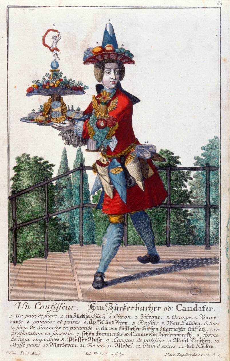 A Confectioner, c.1735 (renkli gravür) by Martin Engelbrecht