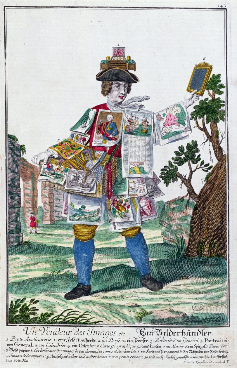 Resim Satıcısı, c.1735 (renkli gravür) by Martin Engelbrecht