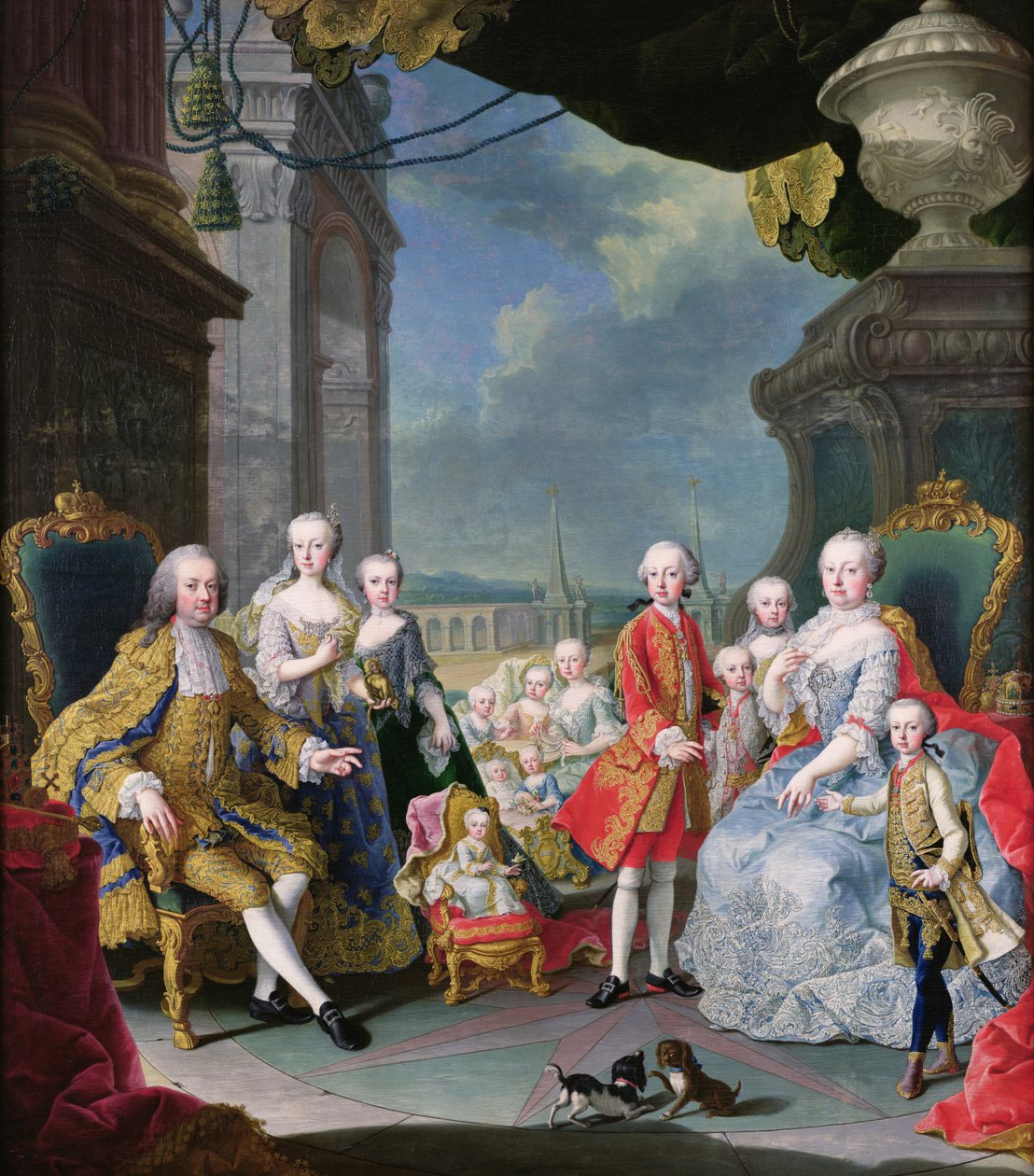 Franz Stephan I (1708-65), karısı Marie-Therese (1717-80) ve çocukları ile by Martin II Mytens or Meytens