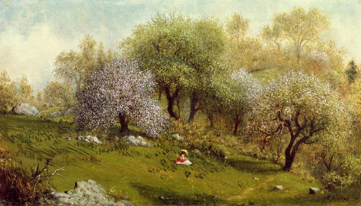 Yamaçtaki Kız, Elma Çiçekleri, 1874 by Martin Johnson Heade