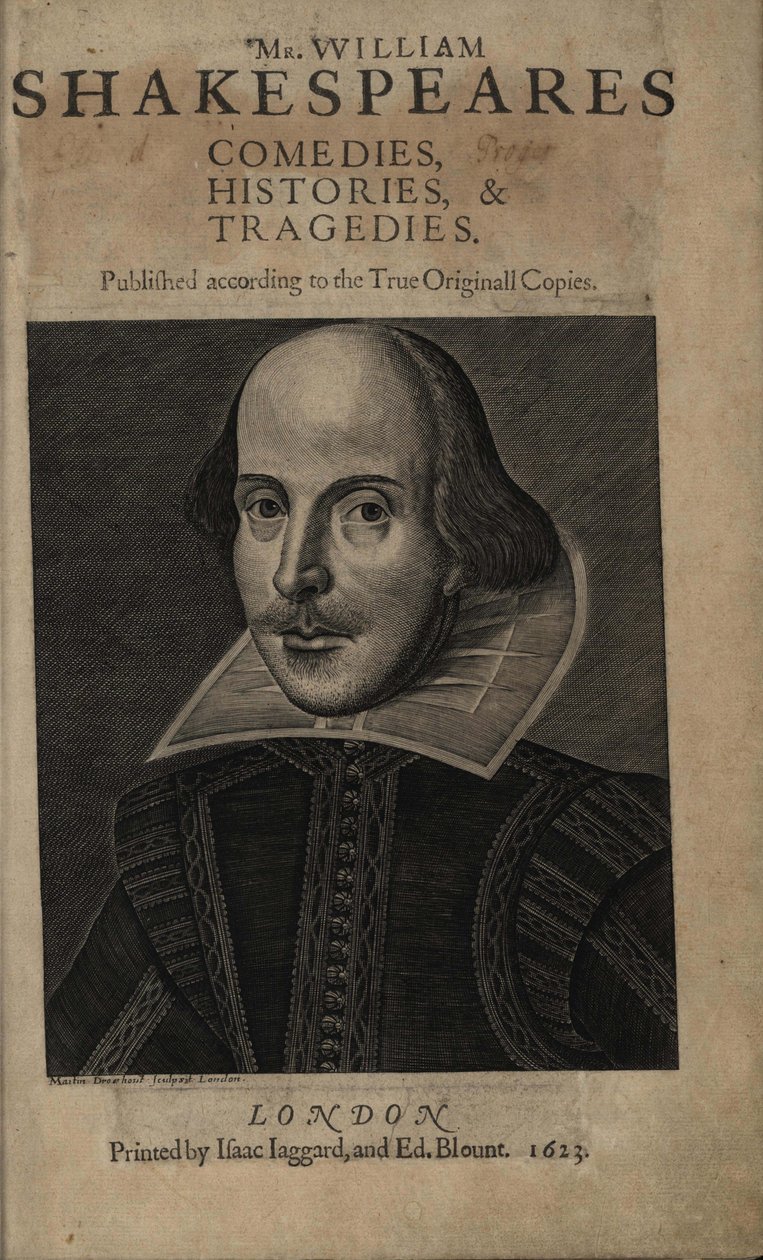 İlk Shakespeare'in Folyosunun başlık sayfası, 1623 by Martin Droeshout