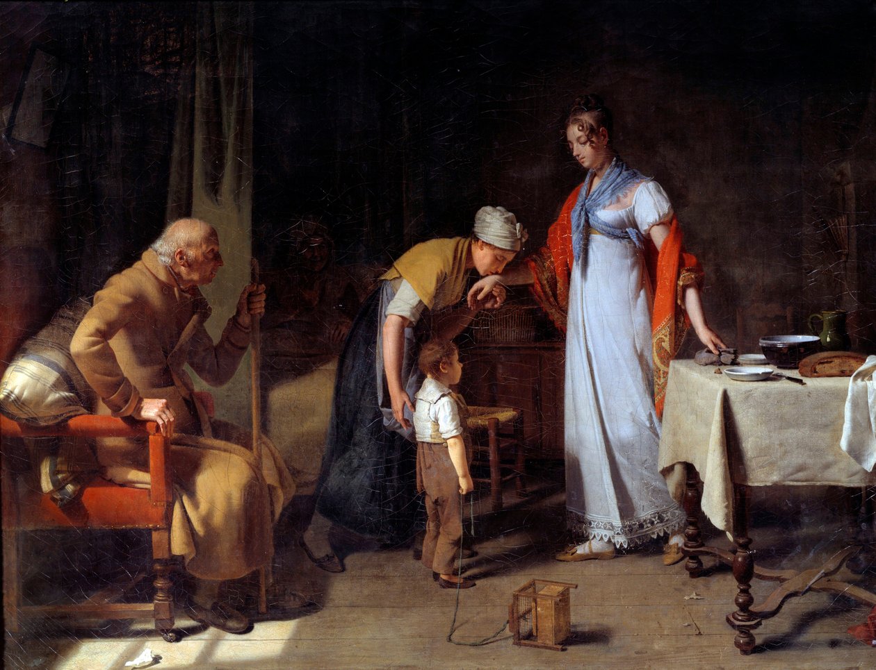 Mutsuz bir aileye yardım eden genç bir kadın Tablo Martin Drolling (1752-1817) 19. yüzyıl Caen, Musee des Beaux Arts by Martin Drölling