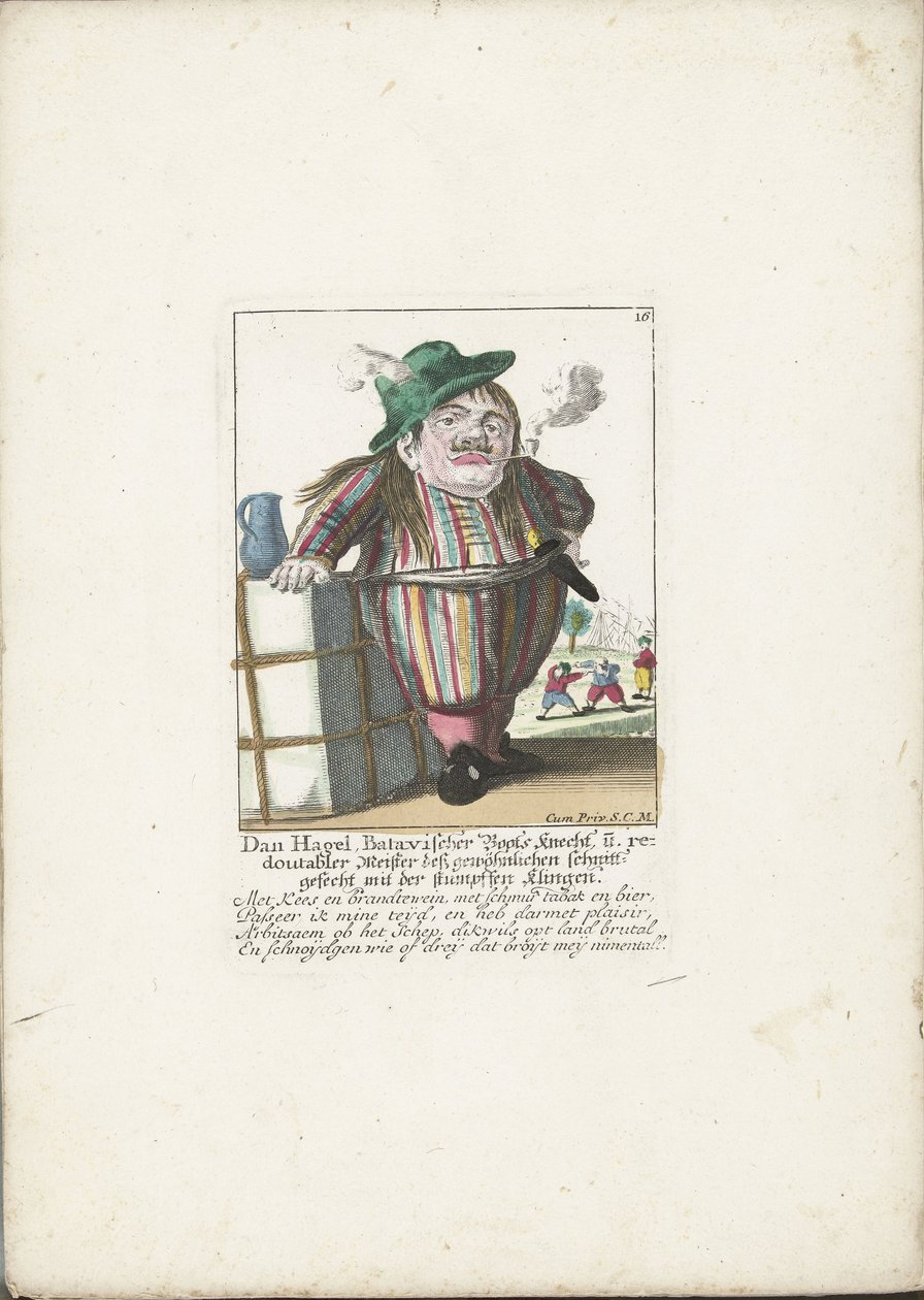 De dwerg Dan Hagel, Hollandalı bir kayıkçı olarak, yaklaşık 1710 Dan Hagel, Batavian kayıkçı ve kör bıçakla olağan kesme savaşının müthiş ustası (nesne üzerindeki başlık) Il Callotto resurcitato veya Yeni döşenmiş cüce Cabi by Martin Engelbrecht (attributed to)
