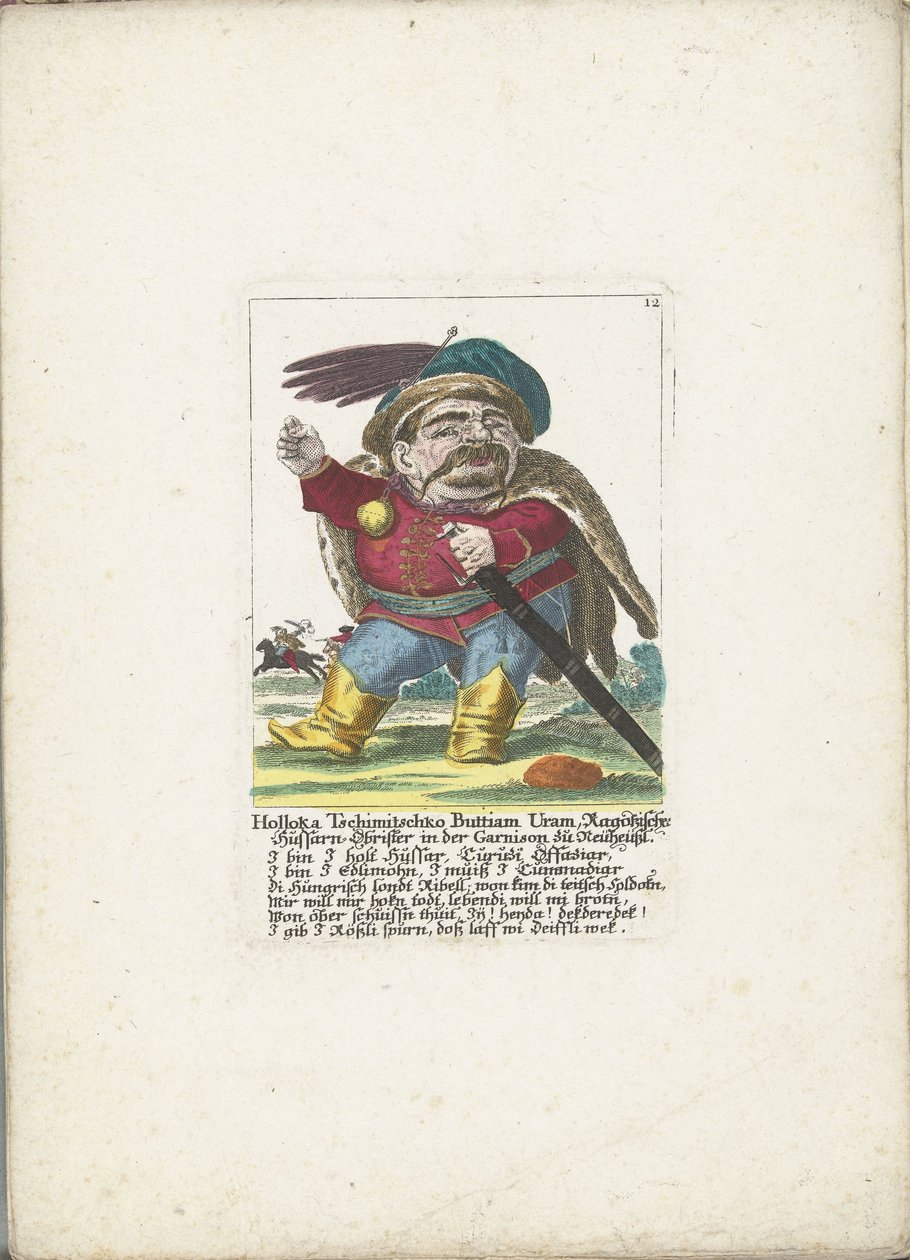 De dwerg Holloka Chimichko Buttiam uranyum huzaar olarak, yaklaşık 1710 Holloka Tschimitschko Buttiam Uran, Neuheussl garnizonunda Ragoßischer Hussarn albay (nesnedeki başlık) Il Callotto resurcitato veya Yeni Mobilyalı Küçük Dolap (seri başlığı) by Martin Engelbrecht (attributed to)