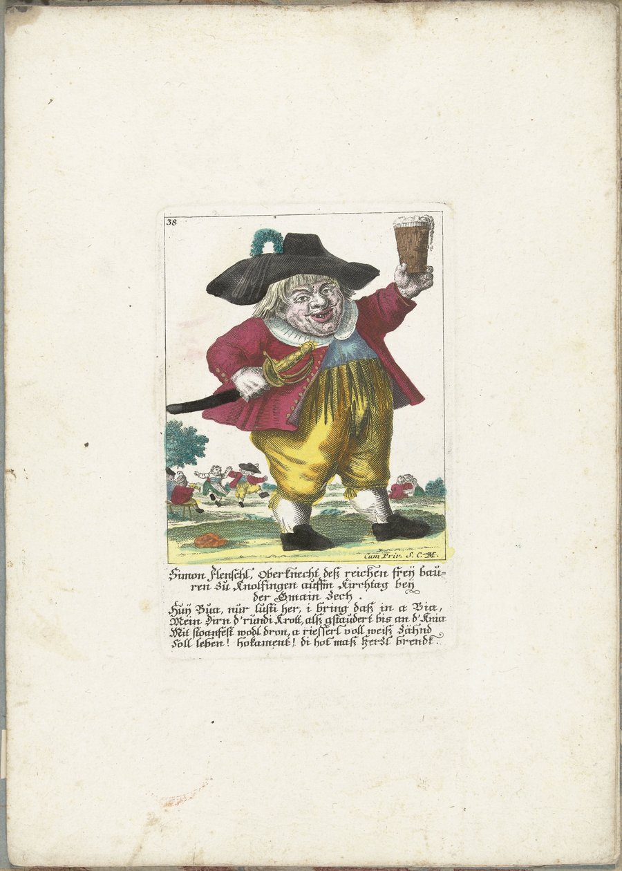 De dwerg Simon Flenschl, yaklaşık 1710 Simon Flenschl, zengin Freij çiftçilerinin baş hizmetçisi zu Knolsingen auffm Kirchtag beij der Gmain Zech (nesne üzerindeki başlık) Il Callotto resurcitato veya yeni döşenmiş orta kabin (seri başlığı) by Martin Engelbrecht (attributed to)