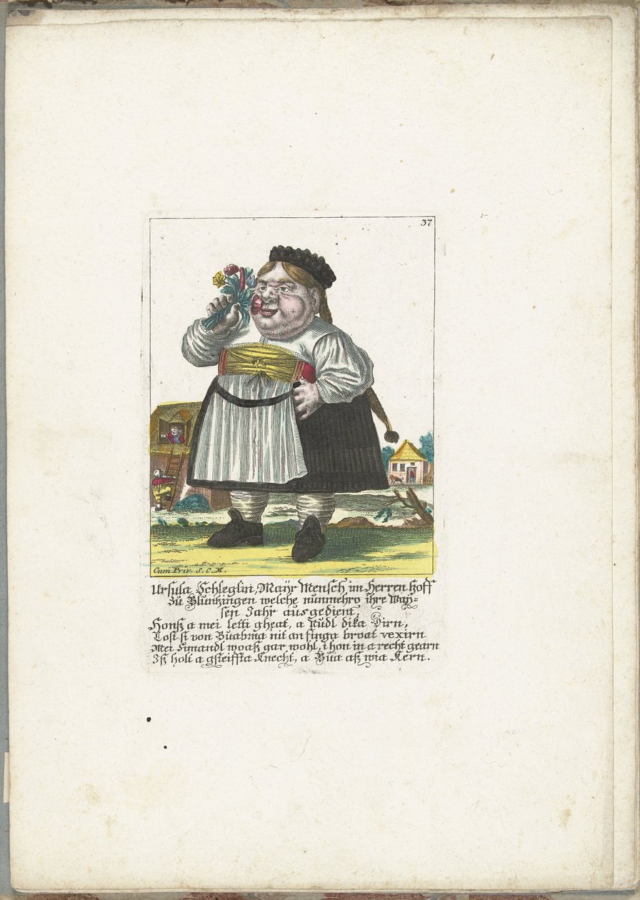 Dwerg Ursula Schleglin, yaklaşık 1710 Ursula Schleglin, Maijr Mensch im Herren hoff zu Bluntzingen, şimdi feragat yılını doldurmuş (nesnedeki başlık) Il Callotto resurcitato veya Yeni Mobilyalı Küçük Dolap (seri başlığı) by Martin Engelbrecht (attributed to)