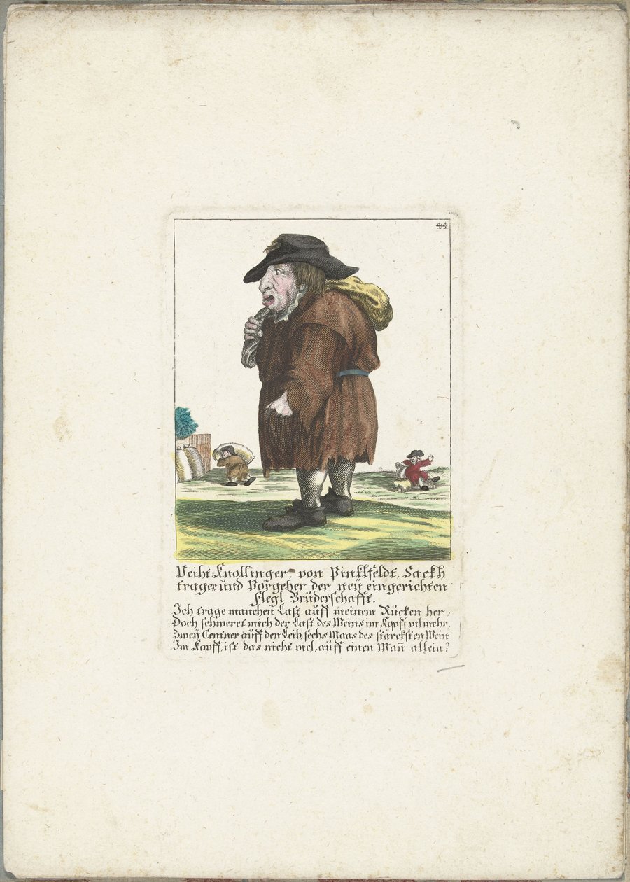 De dwerg Veith Knollinger von Pinklfeldt, yaklaşık 1710 Veith Knollinger von Pinklfeldt, Sackhtrager ve yeni kurulan Flegl Kardeşliği'nin öncülü (nesne üzerine başlık) Il Callotto resurcitato veya yeni kurulan Zwerchen Kabinesi (seri başlığı) by Martin Engelbrecht (attributed to)