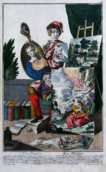 Bir Ressam, c.1735 (renkli gravür) by Martin Engelbrecht