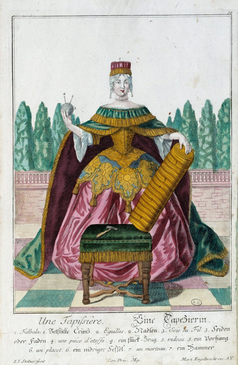 Bir döşeme. Gravür Martin Engelbrecht (1684-1756), “Manouvries habilles