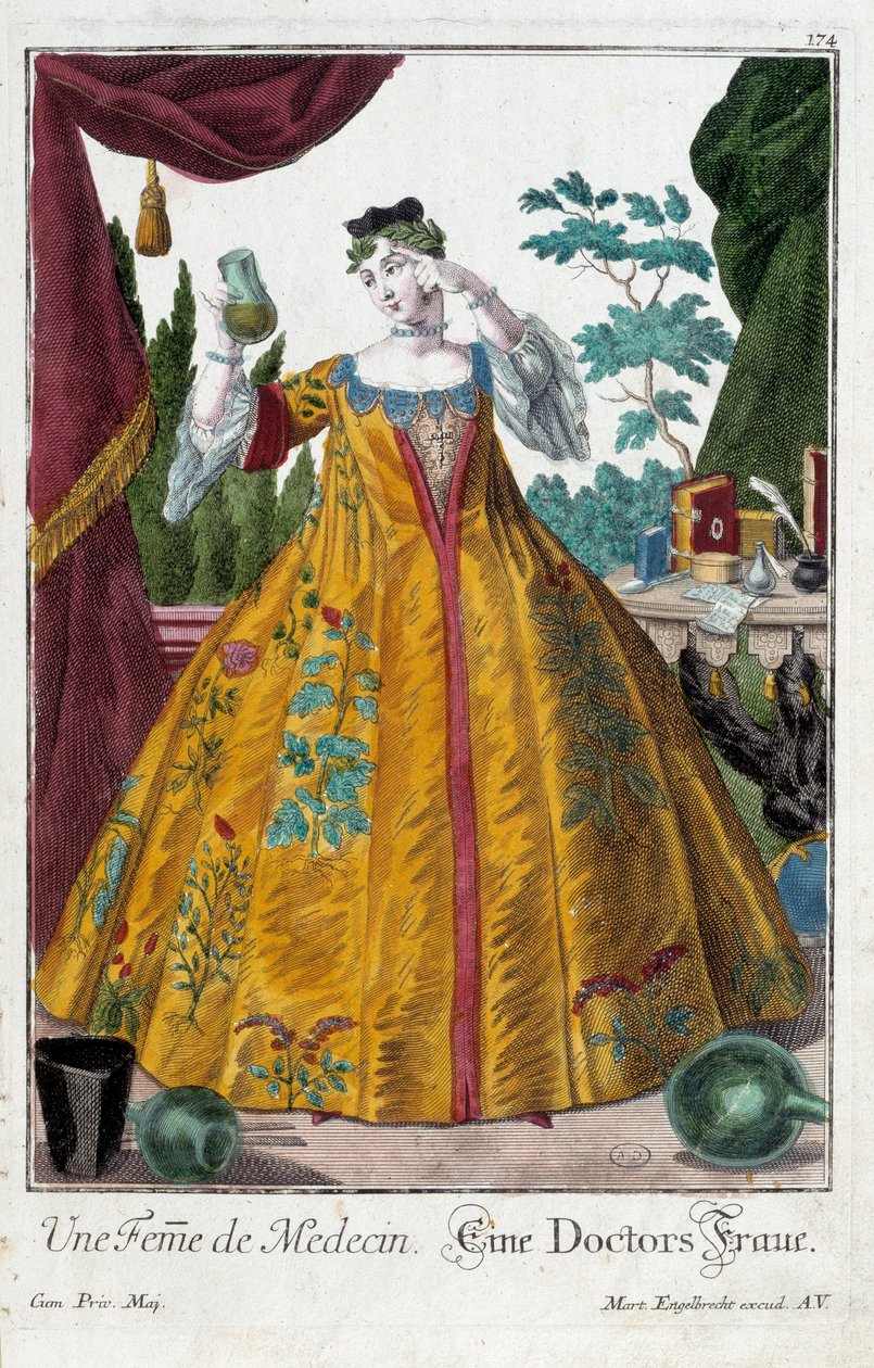 Metier: Bir doktorun karısı. Gravür Martin Engelbrecht (1684-1756), “Manouvries habilles