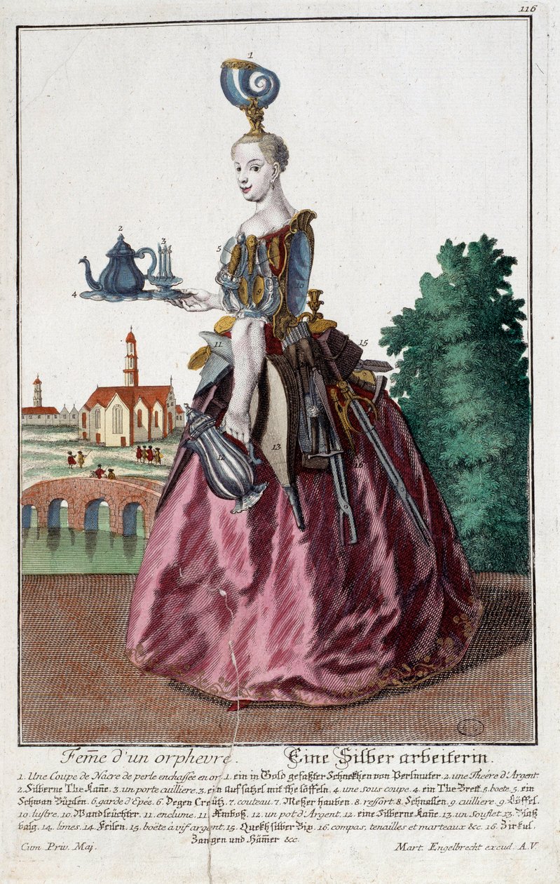 Metier: Japon balığının kadını. Martin Engelbrecht (1684-1756), “Manouvries habilles