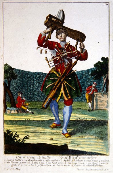 Flüt Yapıcı, c.1735 (renkli gravür) by Martin Engelbrecht