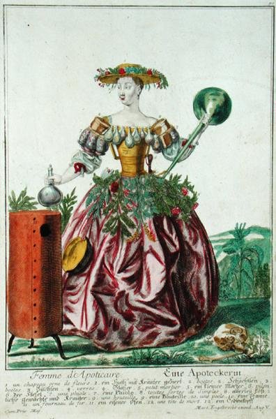 Eczacının Karısı, c.1735 (renkli gravür) by Martin Engelbrecht