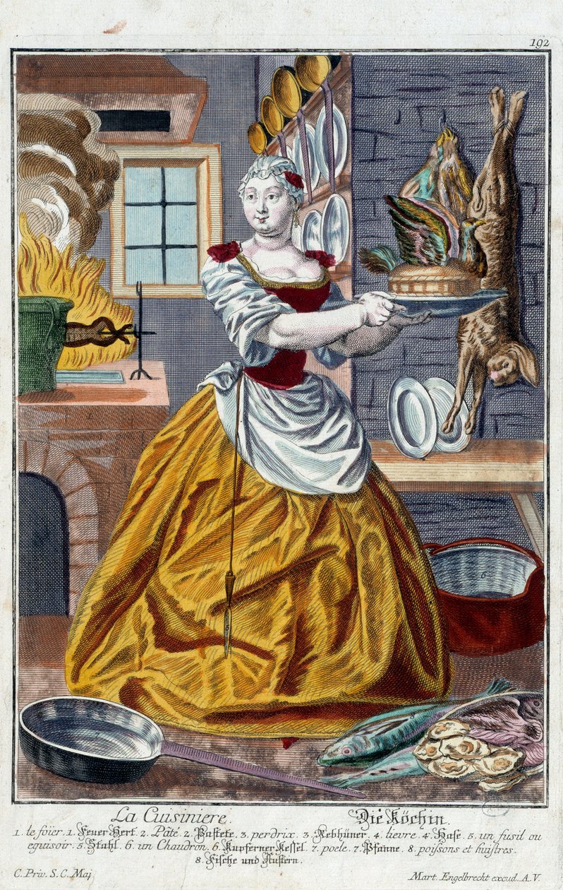 Aşçı. Gravür Martin Engelbrecht (1684-1756), “Manouvries habilles'in yeni meclisi” 18. yüzyıl, Almanya. Paris, Dekoratif Sanatlar by Martin Engelbrecht