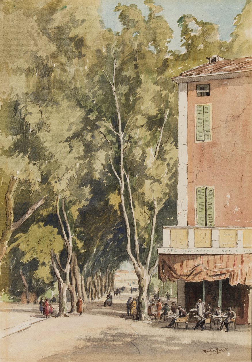 "Çınar ağaçlarının olduğu bir cadde, Vaison", Vaucluse, Ekim 1933 (kağıt üzerine mürekkep ve sulu boya) by Martin Hardie