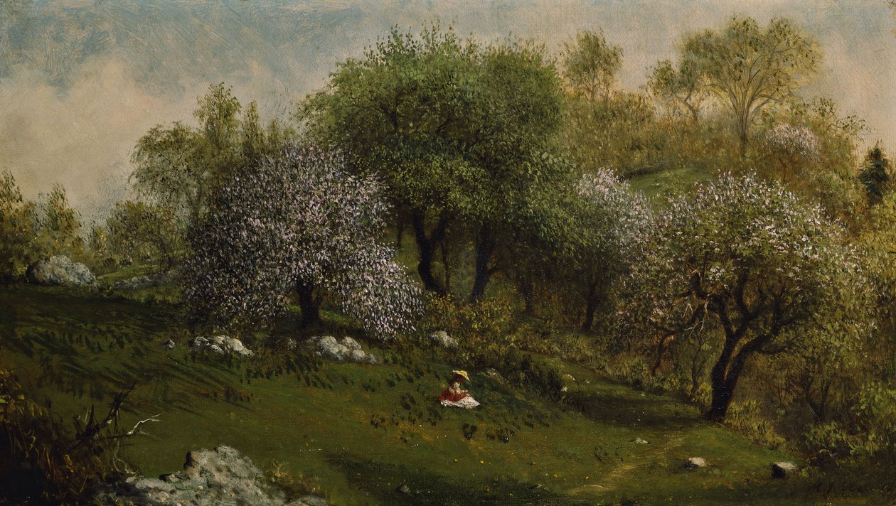 Yamaçtaki Kız, Elma Çiçekleri by Martin Johnson Heade