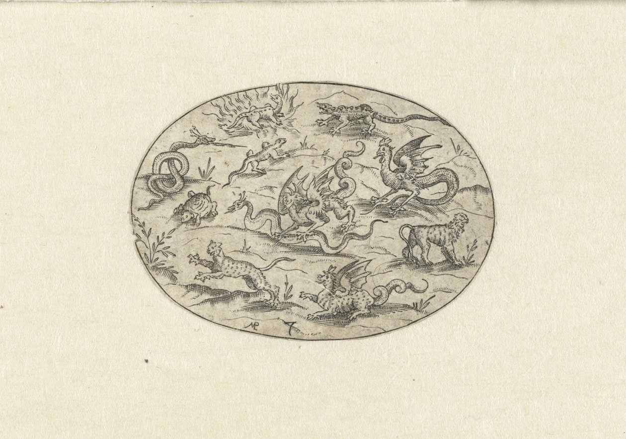 Sürüngenler, kedigiller ve fantezi yaratıklar ile oval Nev Thier Bvechlein (dizi adı) by Martin Pleginck