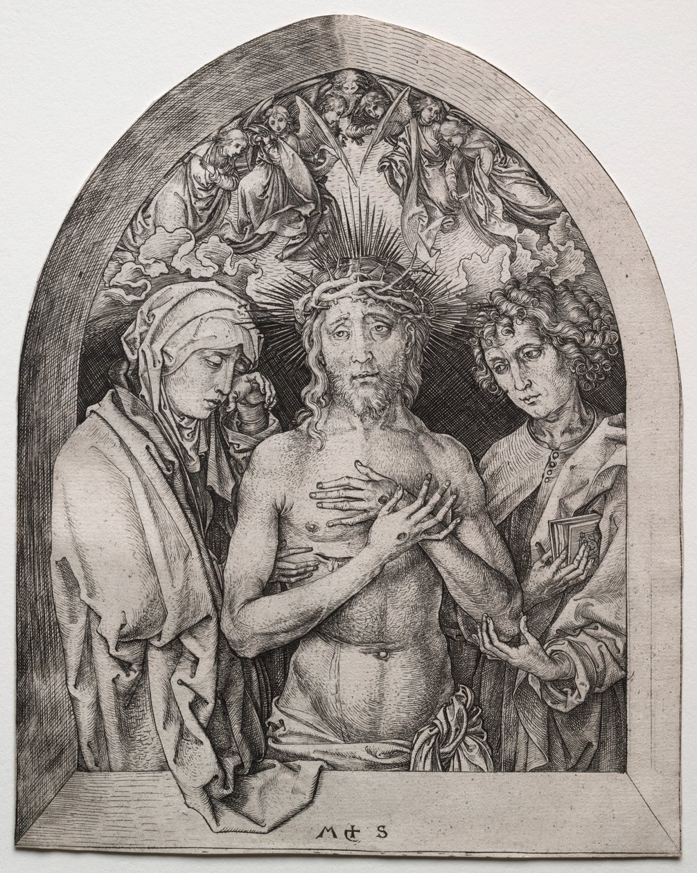 Bakire ve Aziz John arasındaki Acıların Adamı Olarak Mesih by Martin Schongauer