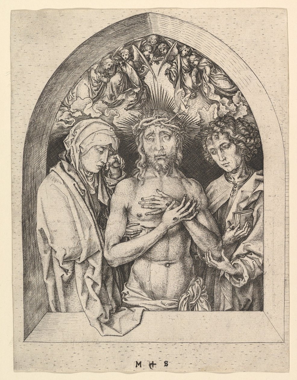 Bakire ve Aziz John ile Acıların Adamı Olarak İsa, ca. 1435-1491. by Martin Schongauer
