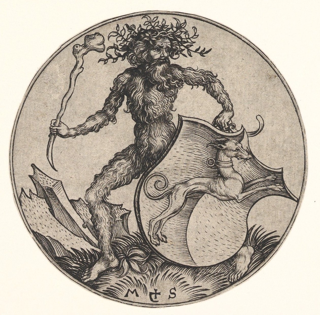 Wild Man tarafından düzenlenen Greyhound ile Kalkan, ca. 1435-1491. by Martin Schongauer