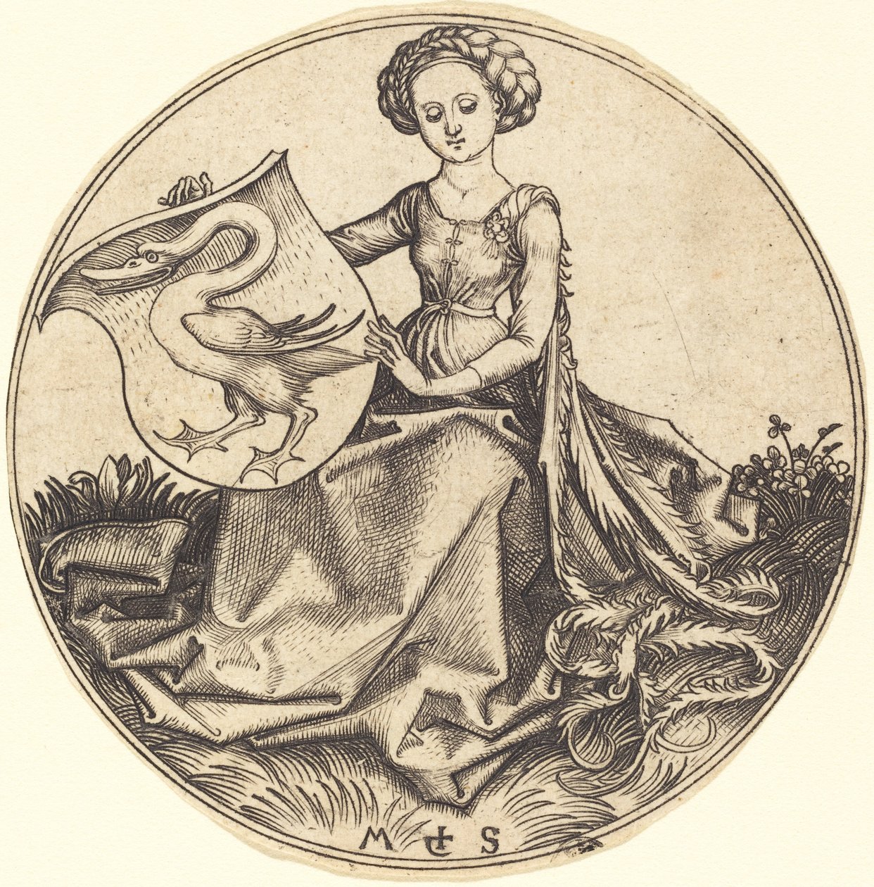 Kuğu ile Kalkan, Kadın Tarafından Tutuldu by Martin Schongauer