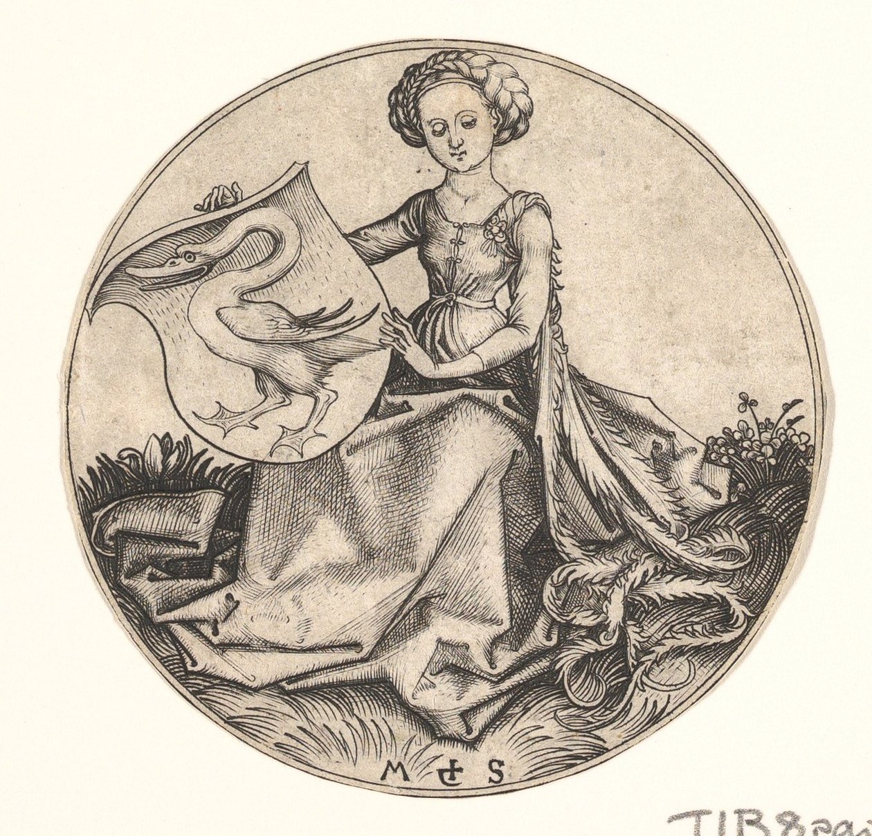 Kuğu ile Kalkan Kadın Tarafından Tutuldu, ca. 1435-1491. by Martin Schongauer
