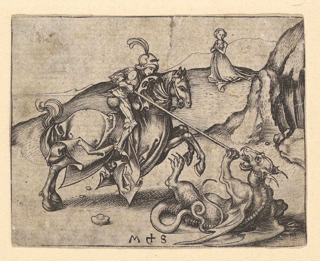 Aziz George Ejderhayı Öldürmek, yak. 1435-1491. by Martin Schongauer