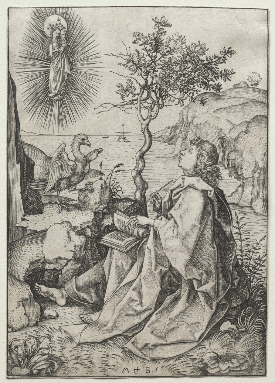 Patmos Adası'ndaki Aziz John Evangelist by Martin Schongauer