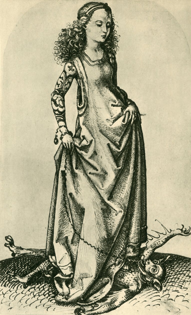 Aziz Margaret bir iblisi çiğnerken, 15. yüzyılın ortaları, 1943. by Martin Schongauer