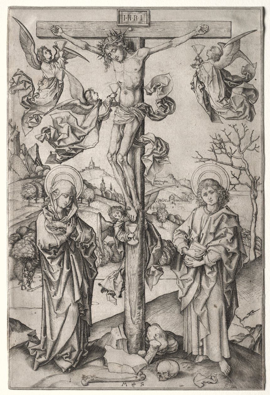 Dört Melekle Çarmıha Gerilme. by Martin Schongauer