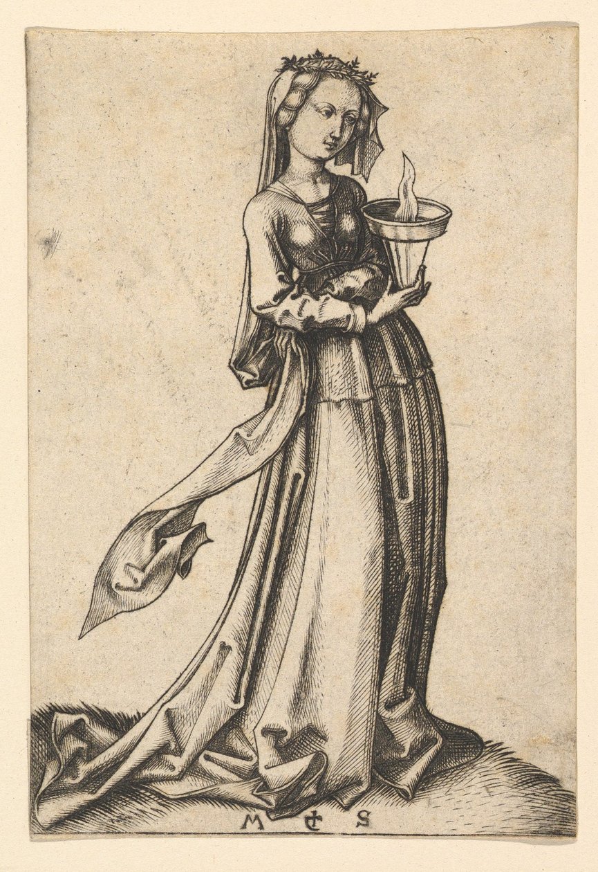 Dördüncü Bilge Bakire, Bilge ve Budala Bakireler dizisinden, ca. 1435-1491. by Martin Schongauer