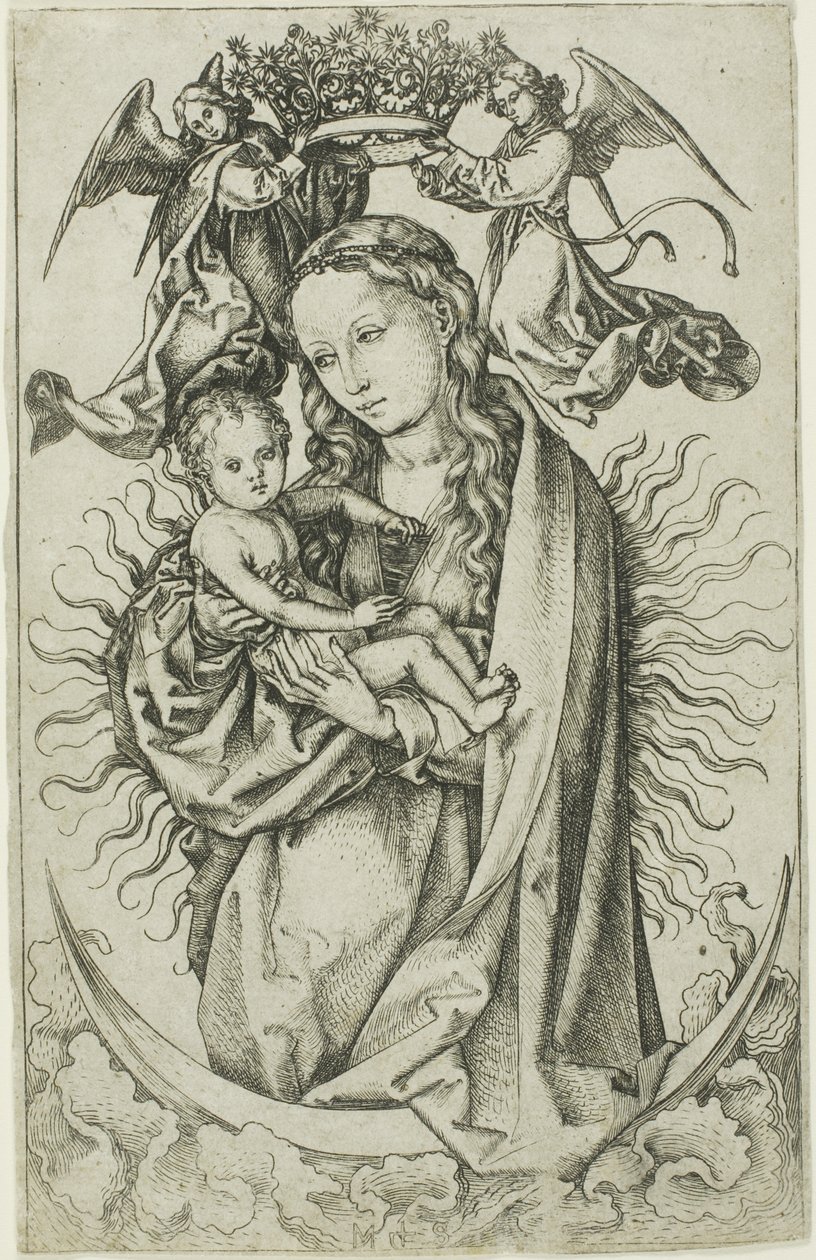 İki Melek Tarafından Taçlandırılan Hilaldeki Madonna by Martin Schongauer