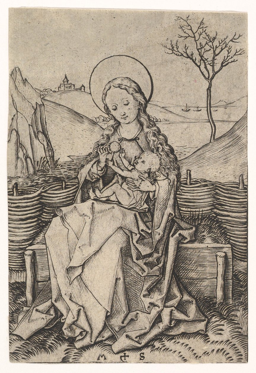 Çimenli Bir Bankta Bakire ve Çocuk, yaklaşık. 1435-1491. by Martin Schongauer