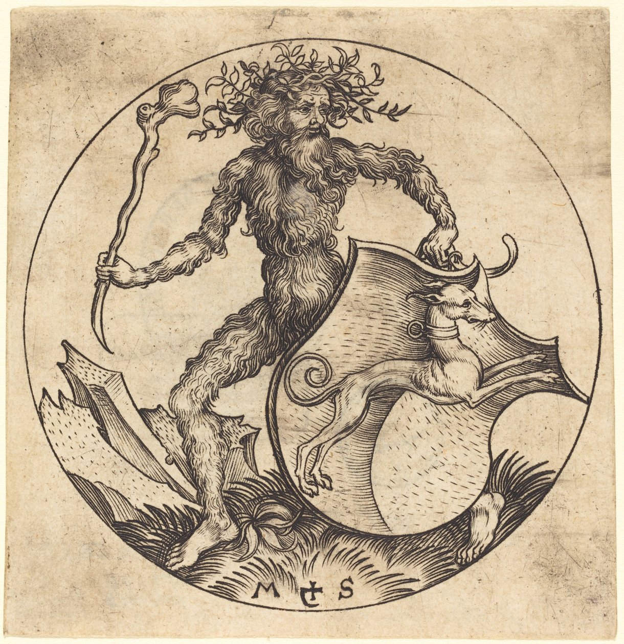 Bir Tazı ile Kalkan Tutan Vahşi Adam by Martin Schongauer