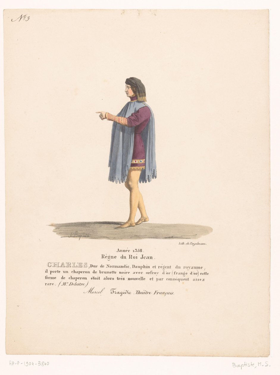 Kostüm van de dauphin Karel van Valois trajedi Marcel Charles, Normandiya Dükü (nesnedeki başlık) Theaterkostuums (dizi adı) Fransız Tiyatrosu: MM tarafından kostüm koleksiyonu. Bibliot