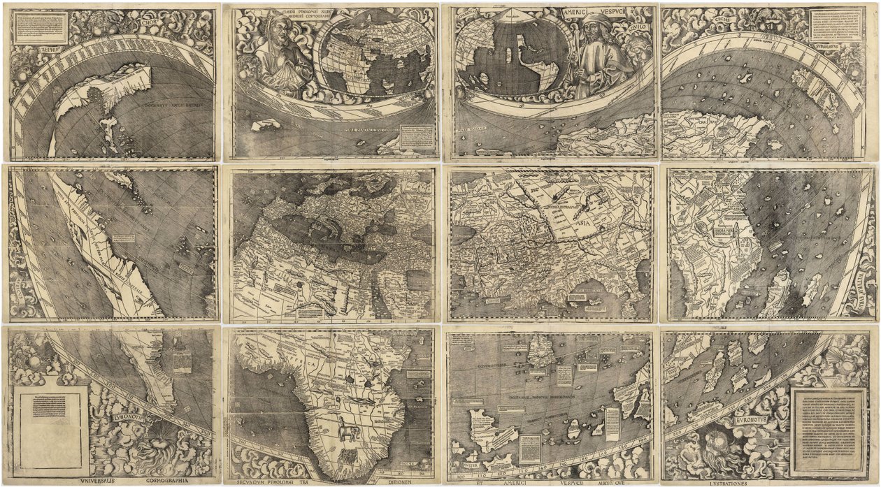 Dünya haritası Universalis Cosmographia, 1507 by Martin Waldseemuller