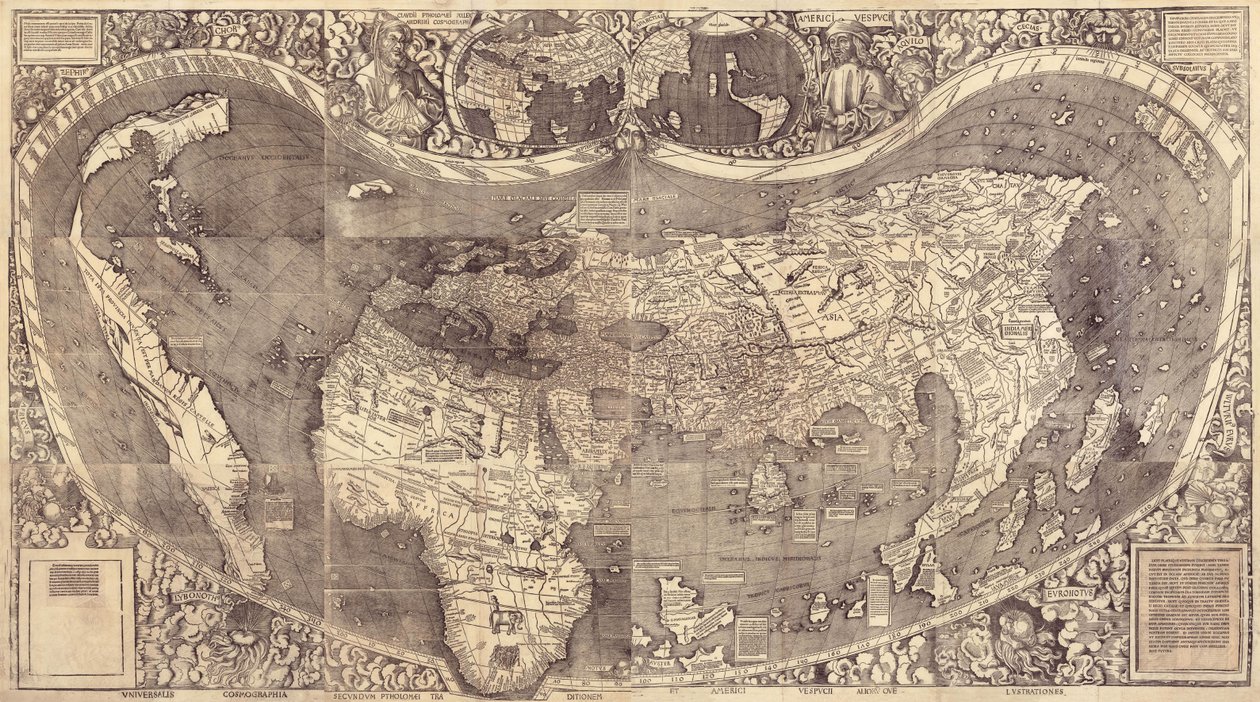 Dünya haritası Universalis Cosmographia, 1507 by Martin Waldseemuller