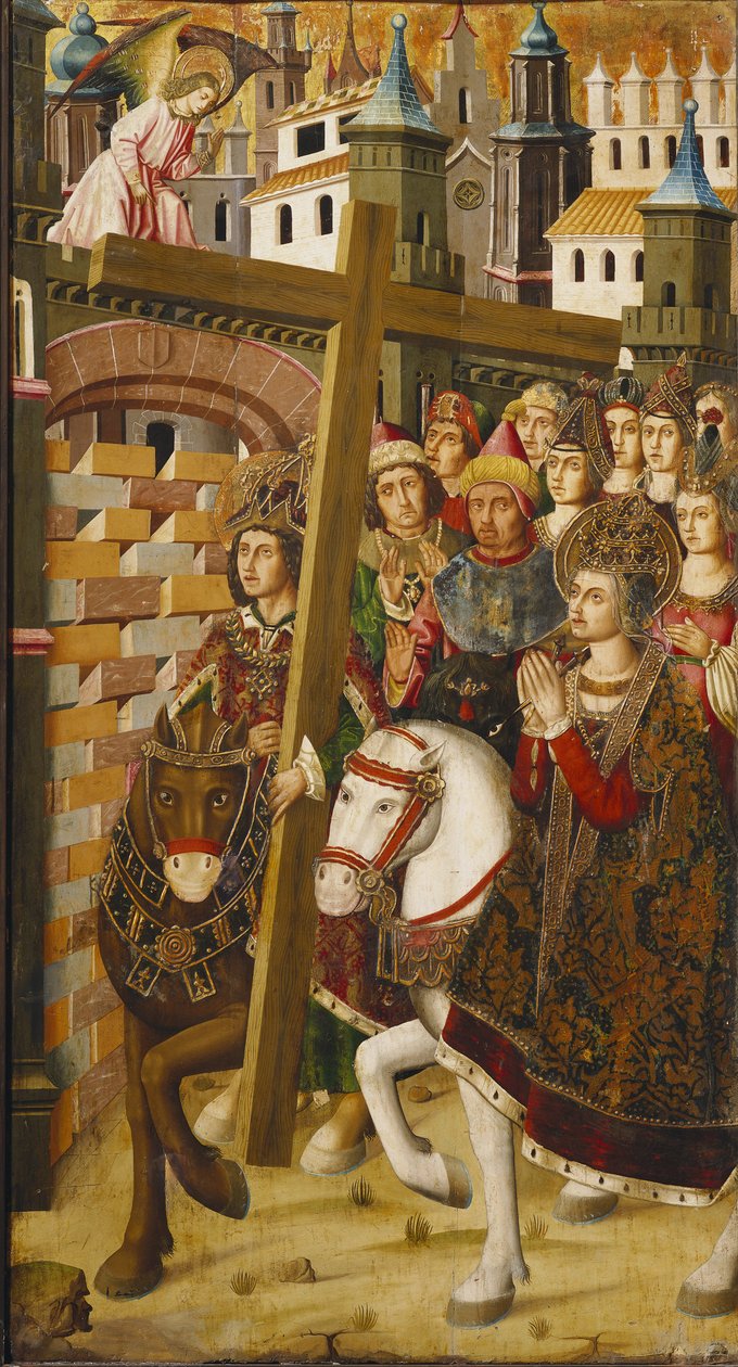 Aziz Helene ve İmparator Herakleios (575-641), Kudüs kapılarının önünde Kutsal Haç ile by Martin & Ximenez Miguel (fl.1466 1505) Bernat