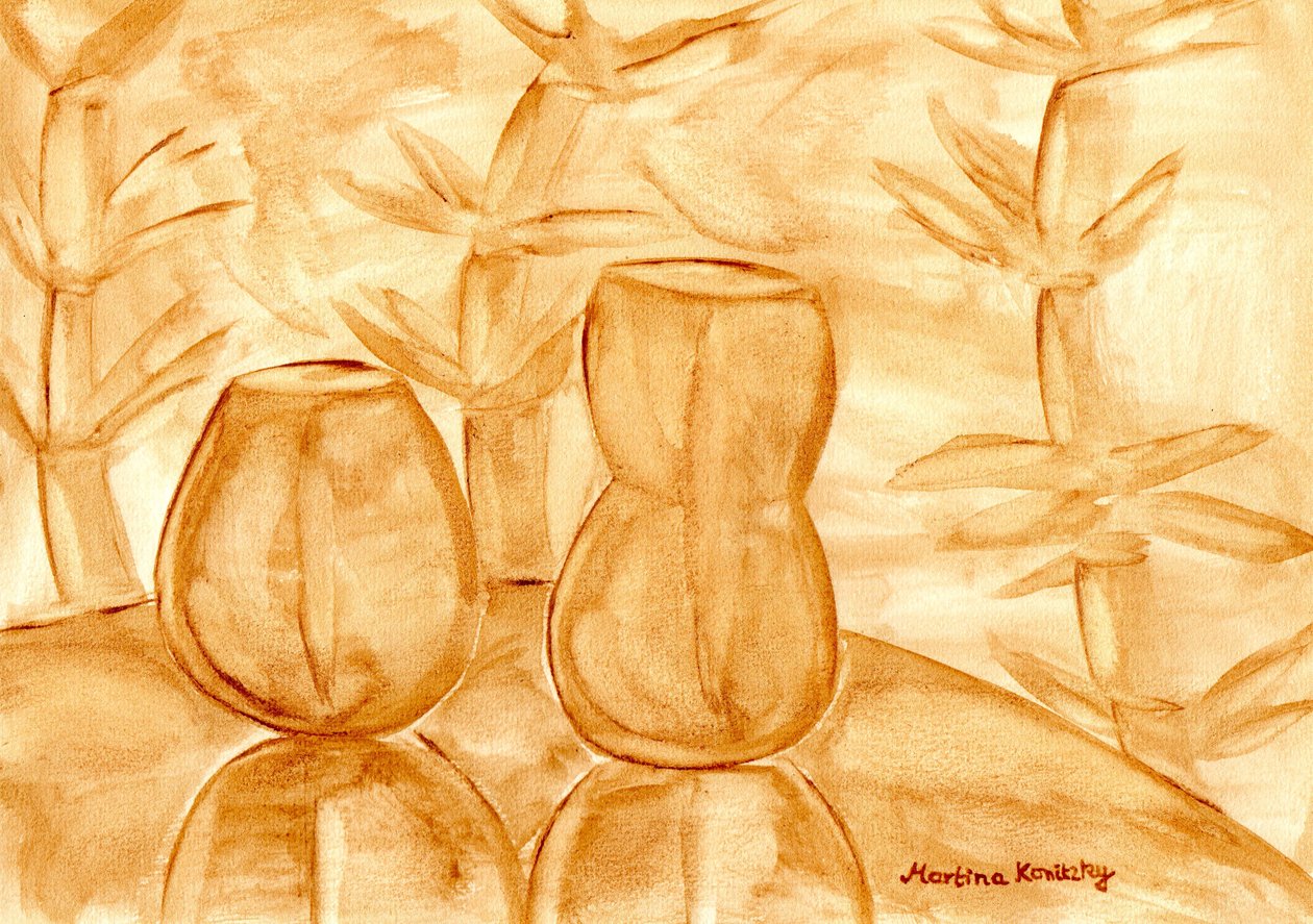 Su kabakları ve bambu ile natürmort by Martina Konitzky