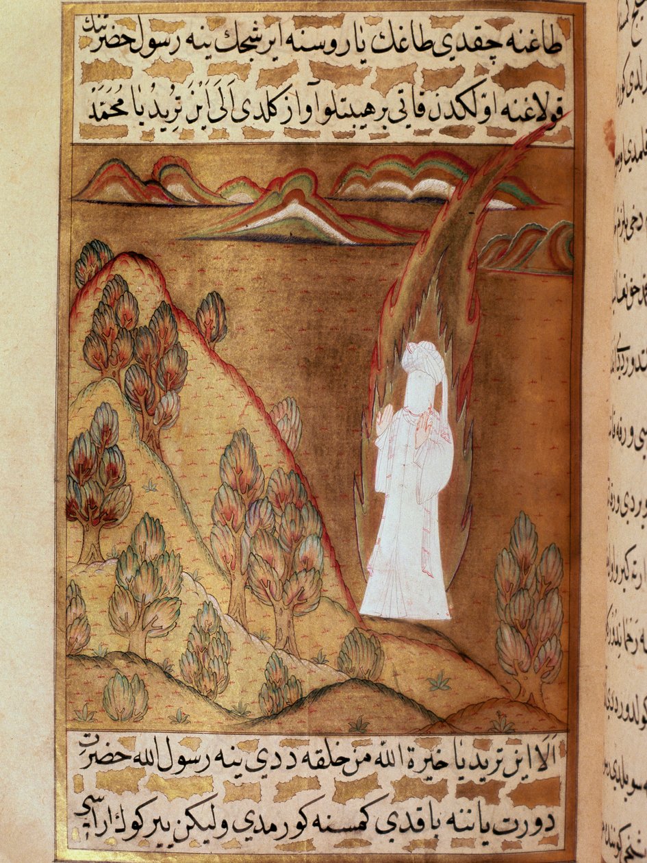 Gizli yüzü temsil eden Muhammed peygamber, Muhammed peygamberin hayatını anlatan Siyer-i Nebi destanından alınan Minyatür Ramazan ayında Hira Dağı