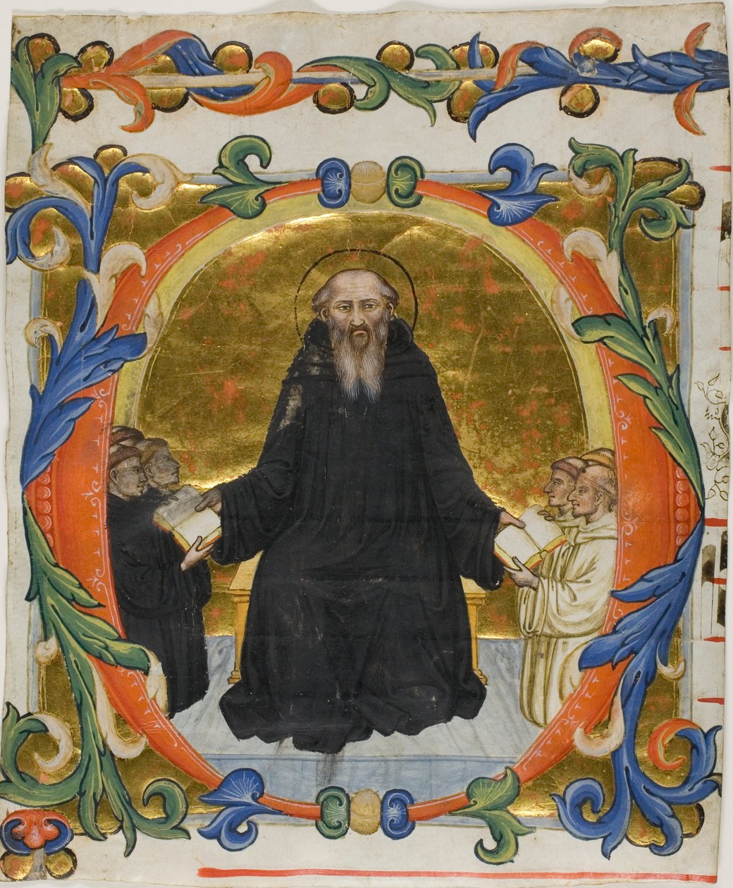 Aziz Benedict, Benedictine ve Cistercian Rahiplerine Kuralını Bir Koro Kitabından Tarihsel Bir İlk "O" ile Sunuyor by Martino di Bartolomeo di Biagio