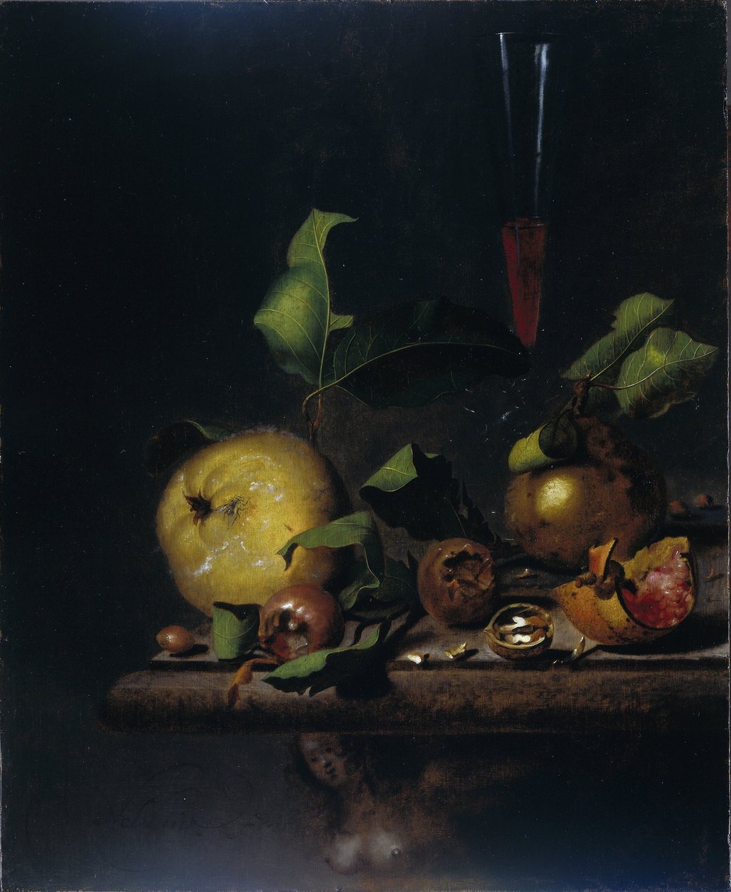 Ayva, Muşmula ve Bardakla Natürmort by Martinus Nellius