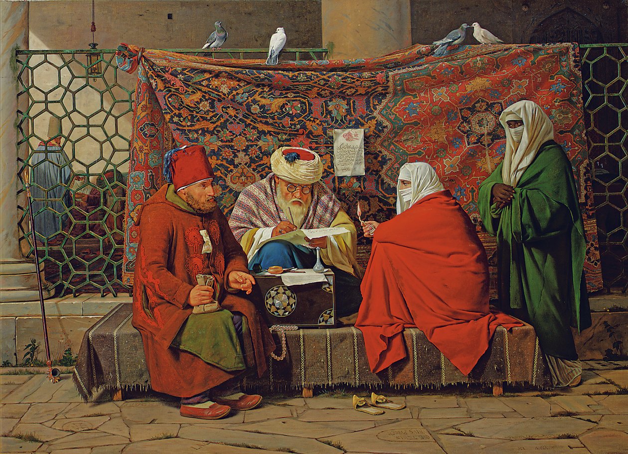 Bir Türk Noter, Tophane, Cinstantinopolis Kılıç Ali Paşa Camii Önünde Evlilik Sözleşmesi Hazırlıyor by Martinus Rorbye