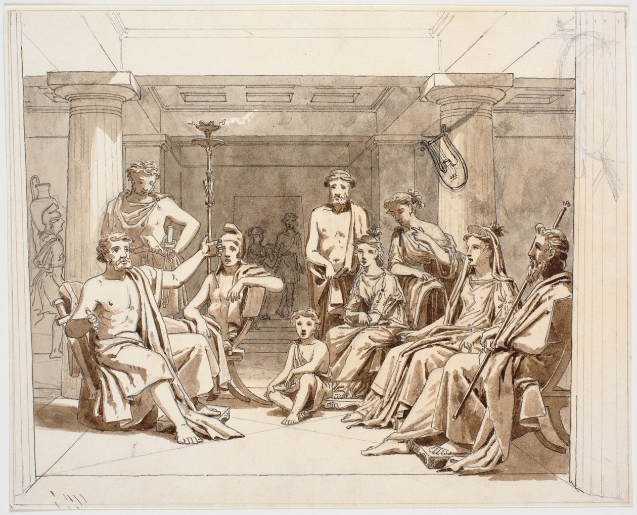 Antik sahne, muhtemelen Odysseus, olaylarını Faiaklara anlatıyor by Martinus Rørbye