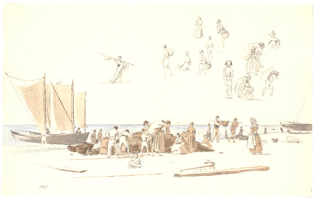 Skagen'deki balıkçılar sahilde tekneleri boşaltıyor by Martinus Rørbye