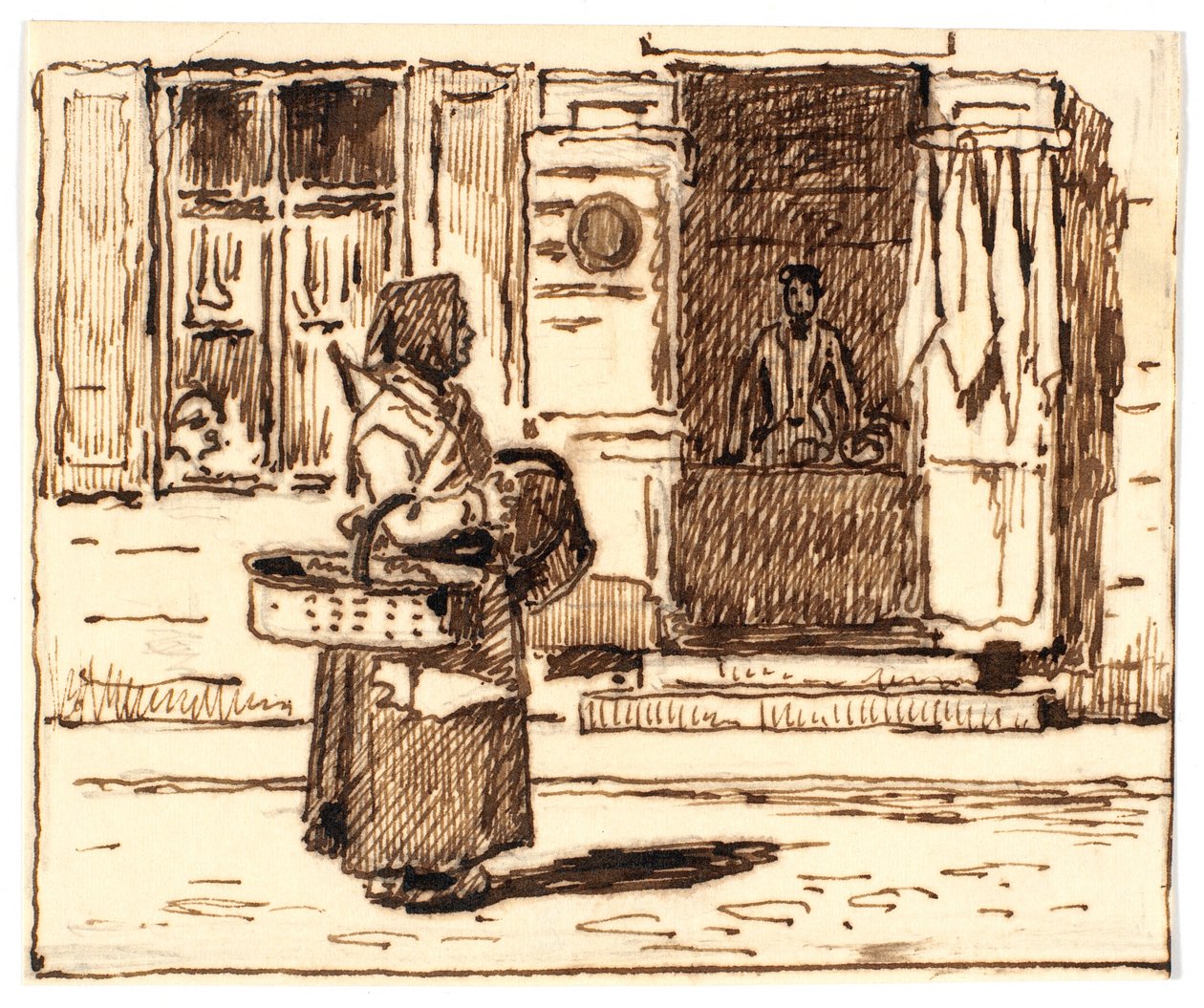 Eğrili karısıyla İtalyan (?) Sokak sahnesi by Martinus Rørbye